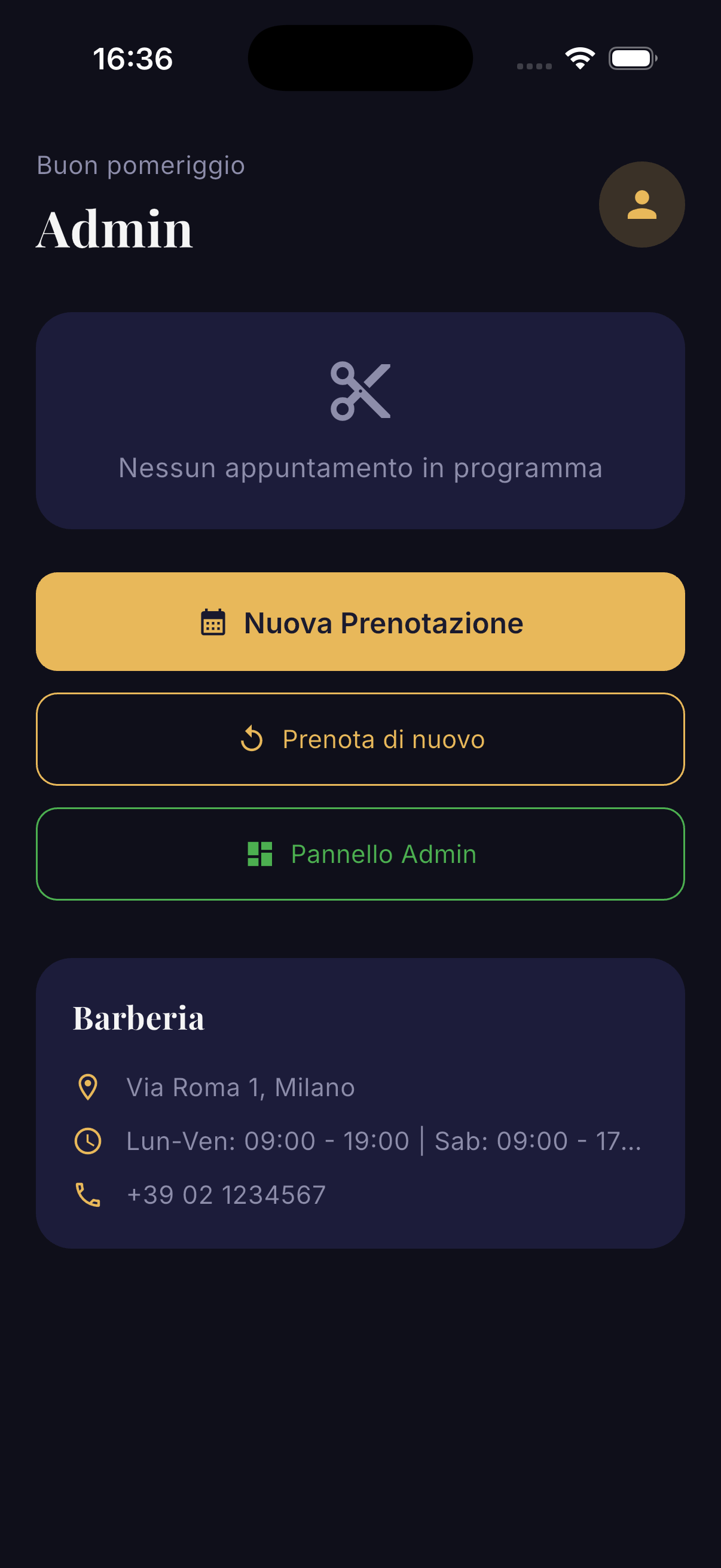 Dashboard barberia - prenotazioni e appuntamenti in programma